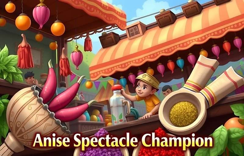 Anise Spectacle Champion game cover featuring various Indian spices and marketplace scenes